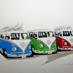 'VW bus 3', aquarel, 40x50 cm