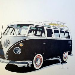 'VW bus', marker, 40x50 cm